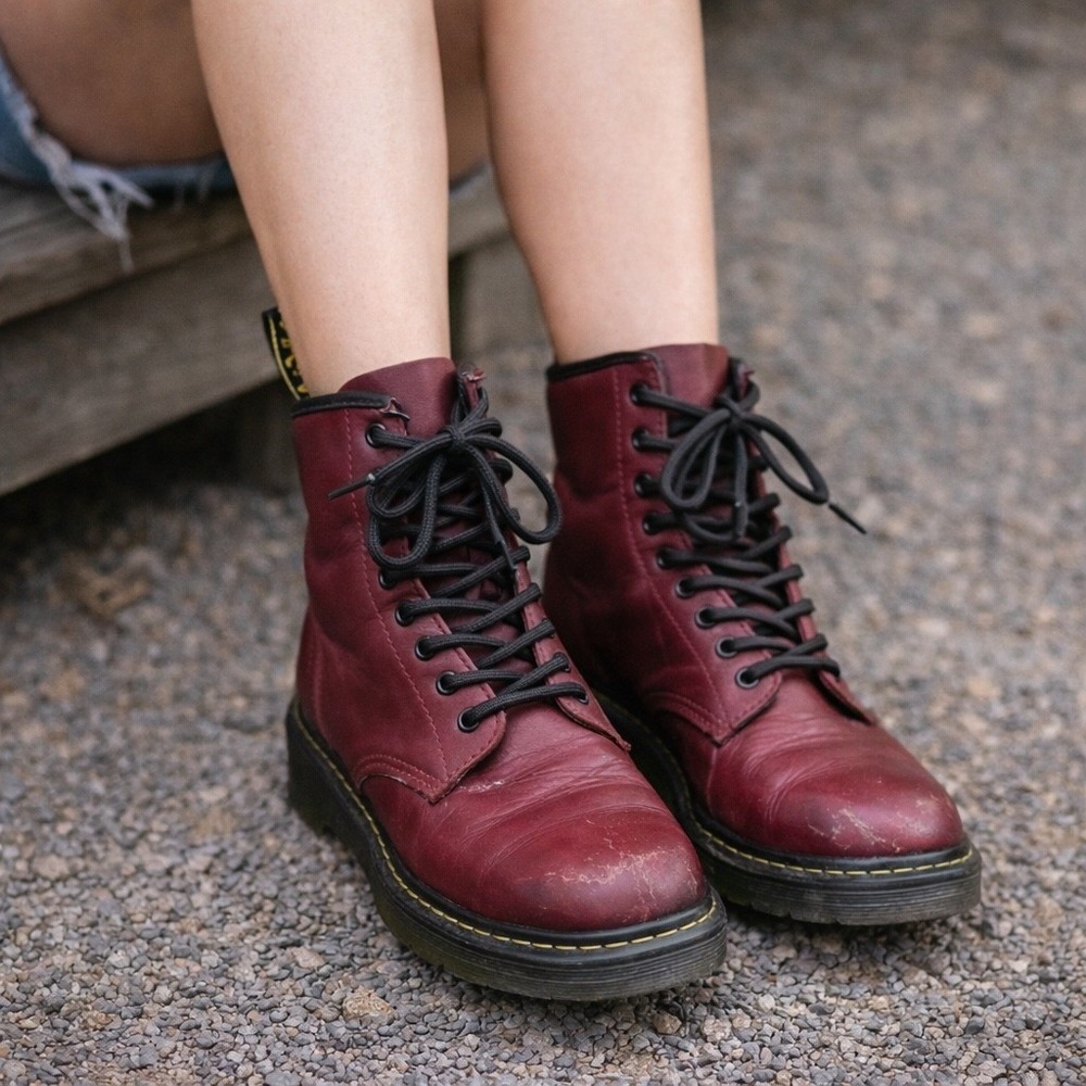 Dr. Martens 1460 J Burgundy Leather Lace Up Sideโ Zip Boots Womens 5 1460J Red